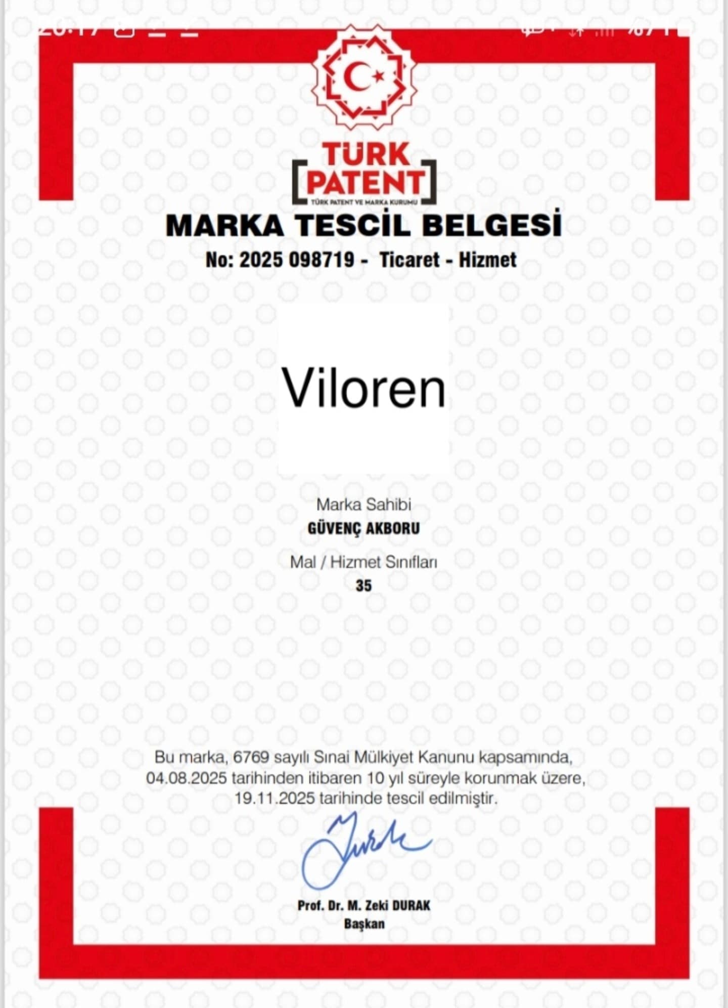 Marka tescil belgesi